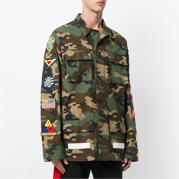 Off-White Other - Virgil Abloh Off-White Green and White Military Field Army Jacket Camo Print